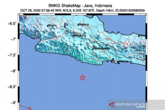 CHUTOGEL - Gempa terkini di Pangandaran data dari BMKG